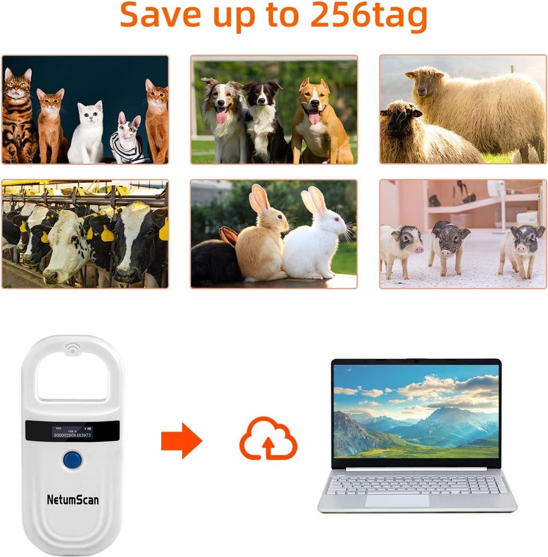 NetumScan Bluetooth Pet Microchip Reader, RFID EMID Handheld Pet Chip ID Scanner Rechargeable Data Storage Animal Tag Scanner with Stable OLED Display for ISO 11784/11785,FDX-B - Image 3
